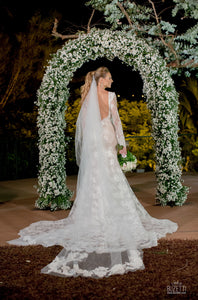 Julie Vino 'Juliet' size 6 used wedding dress back view on bride