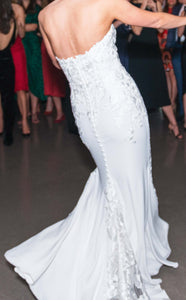Pronovias 'Mermaid Crepe' size 4 used wedding dress back view on bride