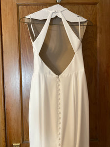 Mikaella 'Halter 2150' size 6 used wedding dress back view on hanger