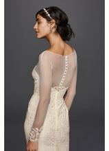 Load image into Gallery viewer, David&#39;s Bridal &#39;Long Sleeve Chiffon&#39; size 8 new wedding dress back view on model
