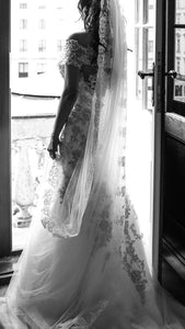 Justin Alexander 'Trumpet' size 4 used wedding dress back view on bride