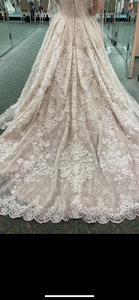 Oleg Cassini 'Beaded Lace Wedding Dress with Pleated Skirt' wedding dress size-08 SAMPLE