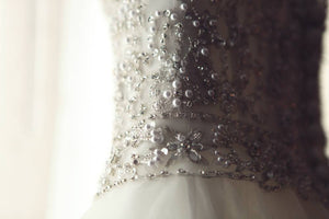 Dennis Basso 'Ball Gown' size 0 used wedding dress close up of beading