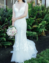 Load image into Gallery viewer, Custom &#39;Floral Mermaid&#39; size 2 used wedding dress front view on bride
