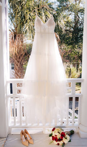 Melissa Sweet 'Corset Bodice Tiered Chiffon A-Line Wedding Dress' wedding dress size-06 PREOWNED