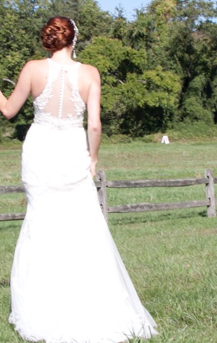 Enzoani 'Isla' size 4 used wedding dress back view on bride