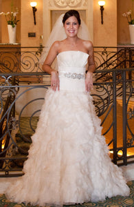 Monique Lhuillier 'Collette' size 8 used wedding dress front view on bride