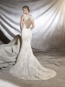 Pronovias 'Orlara' size 2 used wedding dress back view on model