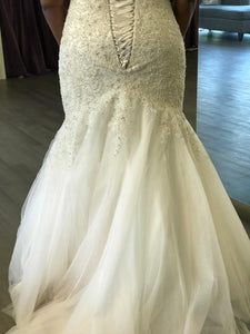Allure Bridals 'Unforgettably Chic' size 24 used wedding dress back view close up on bride