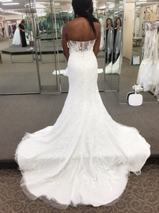 Galina Signature 'Beaded Lace' size 4 used wedding dress back view on bride