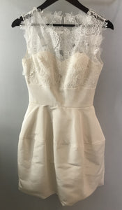 Oscar De La Renta 'Catherine Embroidered Silk Faille' size 4 used wedding dress front view on hanger