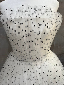 Monique Lhuillier 'Ruffled Strapless Star Tulle Tea Length Dress'