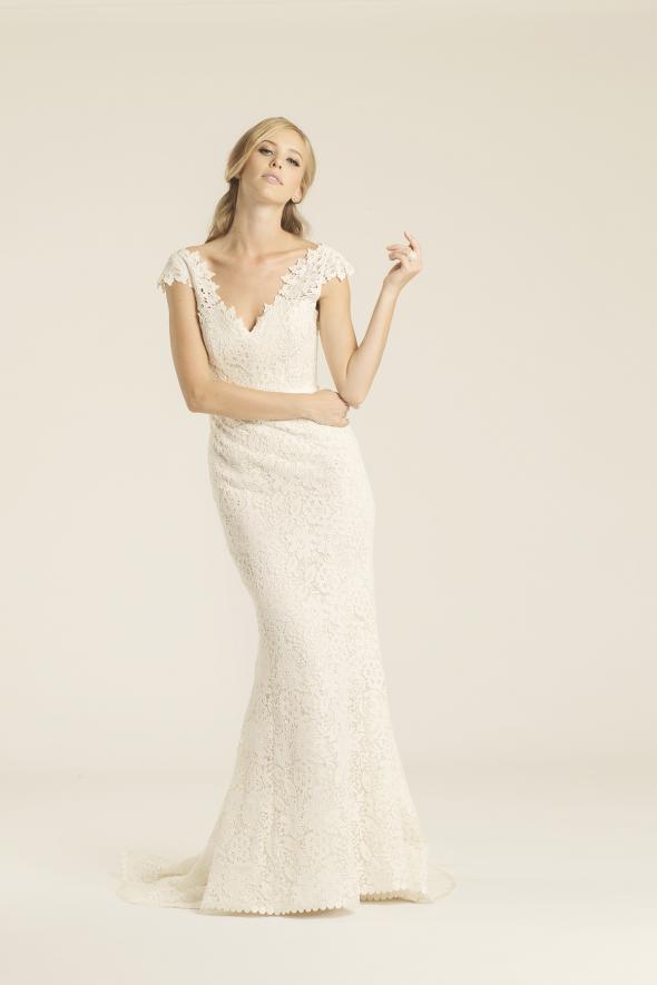 Amy Kuschel 'Avalon Flower Power' size 12 used wedding dress front view on model