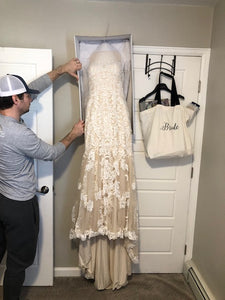Justin Alexander 'Custom' size 8 used wedding dress front view on hanger