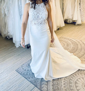 Tara Keely 'Lace and crepe halter' wedding dress size-06 SAMPLE