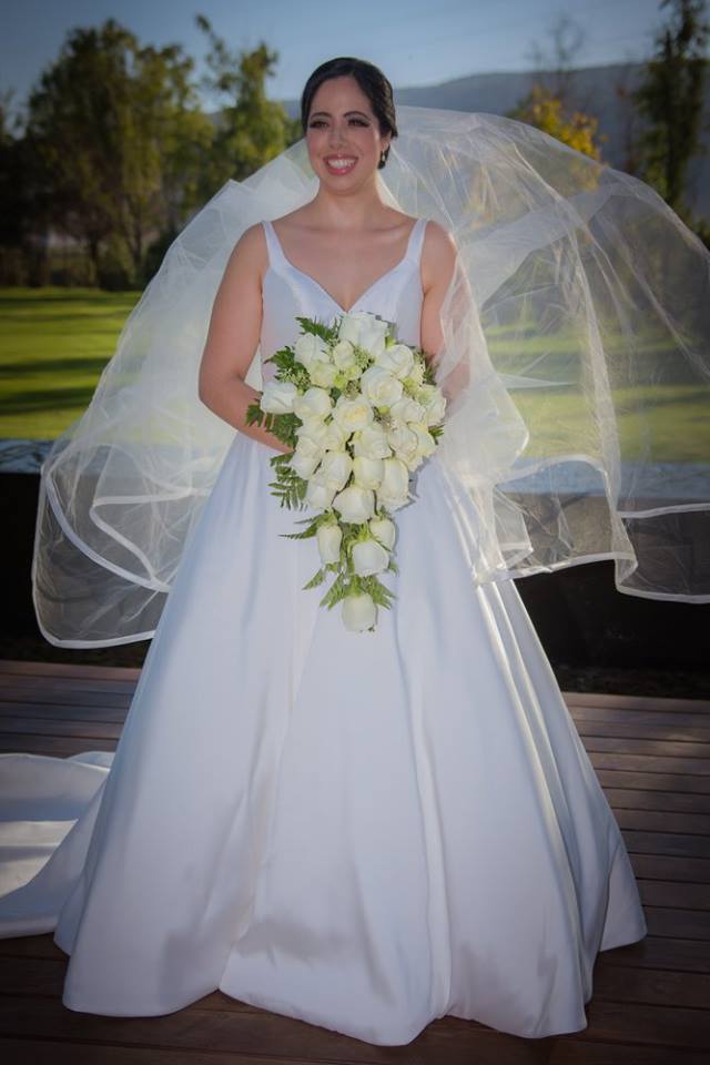 Mori Lee 'Maribella' size 12 used wedding dress front view on bride