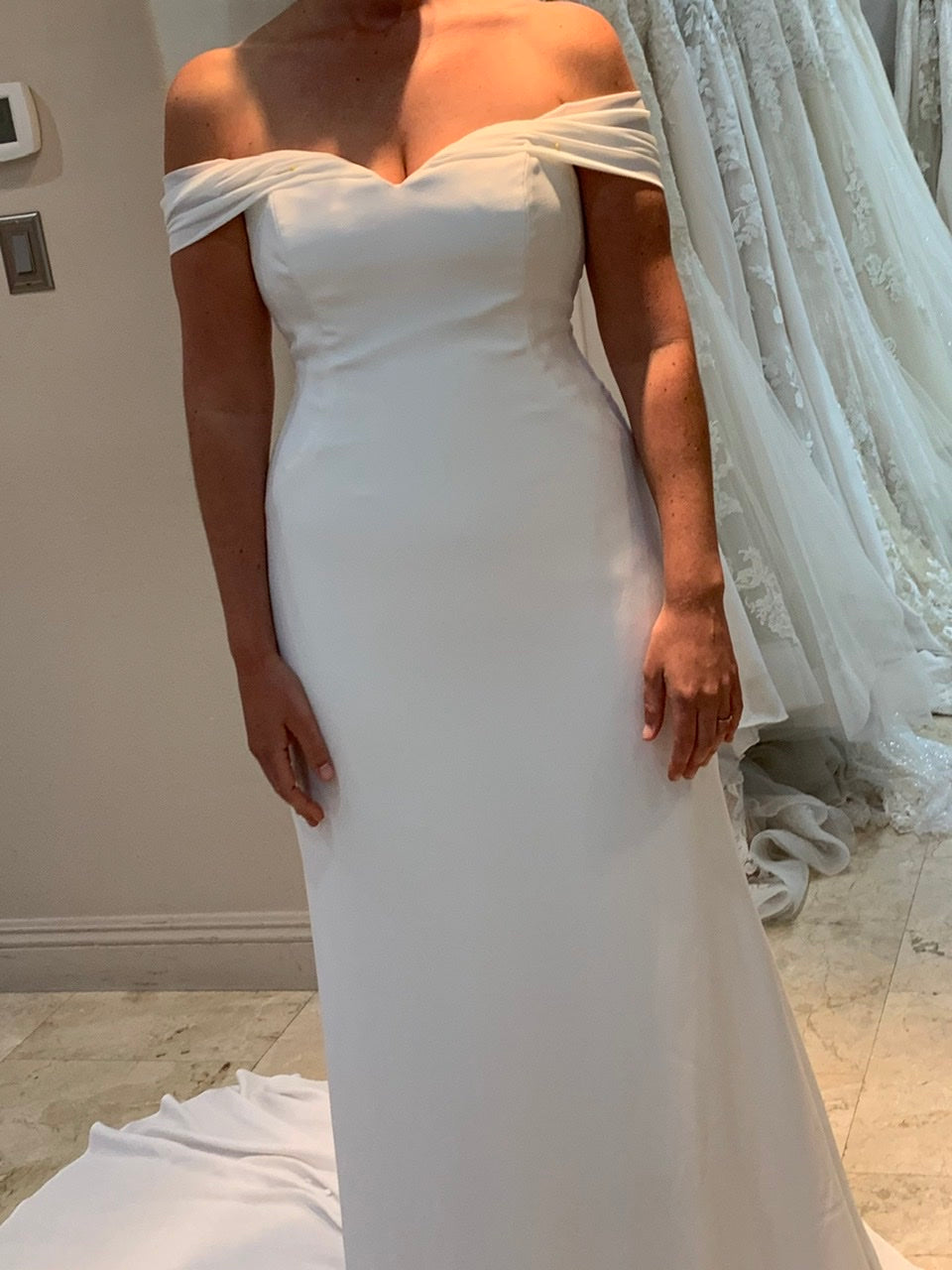 Enzoani 'Logan' size 12 new wedding dress front view on bride