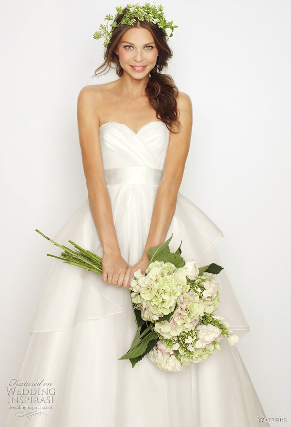 Watters 'Swann' size 6 used wedding dress front view on model