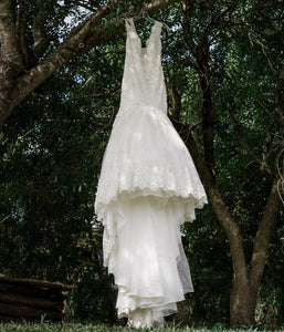 Mori Lee 'Karisma' size 8 used wedding dress front view on hanger