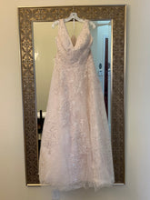 Load image into Gallery viewer, Oleg Cassini &#39;V Neck&#39; size 12 new wedding dress front view on hanger
