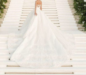 Jacy Kay 'Custom' size 8 used wedding dress back view on model