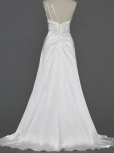 Galina 'Beaded One-Shoulder' size 4 new wedding dress back view on hanger