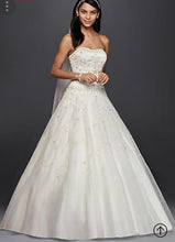 Load image into Gallery viewer, Oleg Cassini &#39;Satin Bodice Organza&#39; size 10 new wedding dress front view on model
