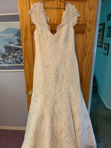Augusta Jones 'Channing' size 16 sample wedding dress front view on hanger