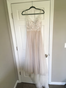 BHLDN 'Heritage' size 4 used wedding dress front view on hanger