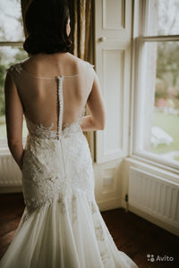 Saiid Kobeisy WE.3074 'Off Shoulder Mermaid' size 8 used wedding dress back view on bride