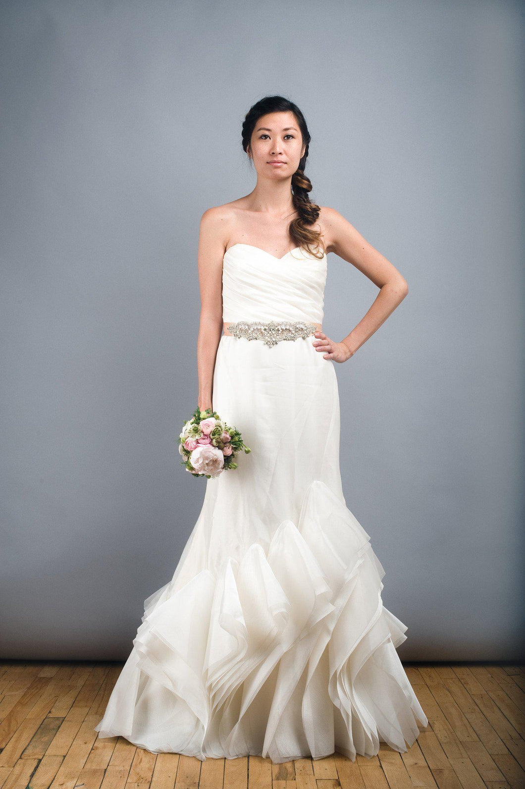 Tara Keely Mikado Organza Trumpet Ruffle Wedding Dress - Tara Keely - Nearly Newlywed Bridal Boutique - 1