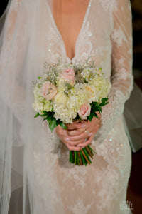 Julie Vino 'Juliet' size 6 used wedding dress front view on bride