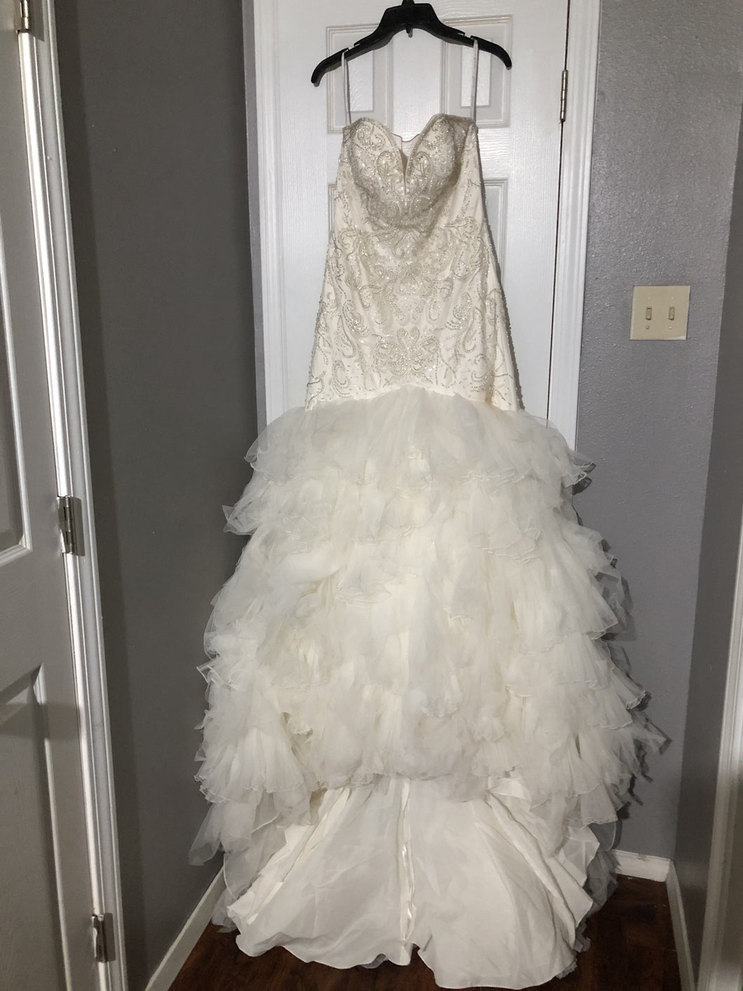Galina Signature 'Beautiful' size 10 used wedding dress back view on hanger