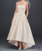 Load image into Gallery viewer, Oleg Cassini &#39;Embroidered Satin&#39; size 6 new wedding dress front view on model
