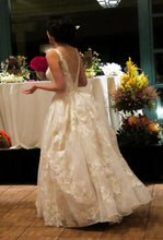 Load image into Gallery viewer, Oleg Cassini &#39;Beaded Dress&#39; size 2 used wedding dress back view on bride
