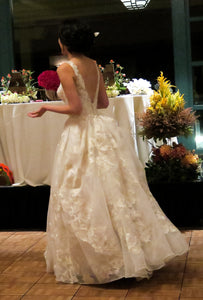 Oleg Cassini 'Beaded Dress' size 2 used wedding dress back view on bride