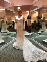 Load image into Gallery viewer, Justin Alexander &#39;Allover Lace Illusion&#39; size 14 new wedding dress front view on bride
