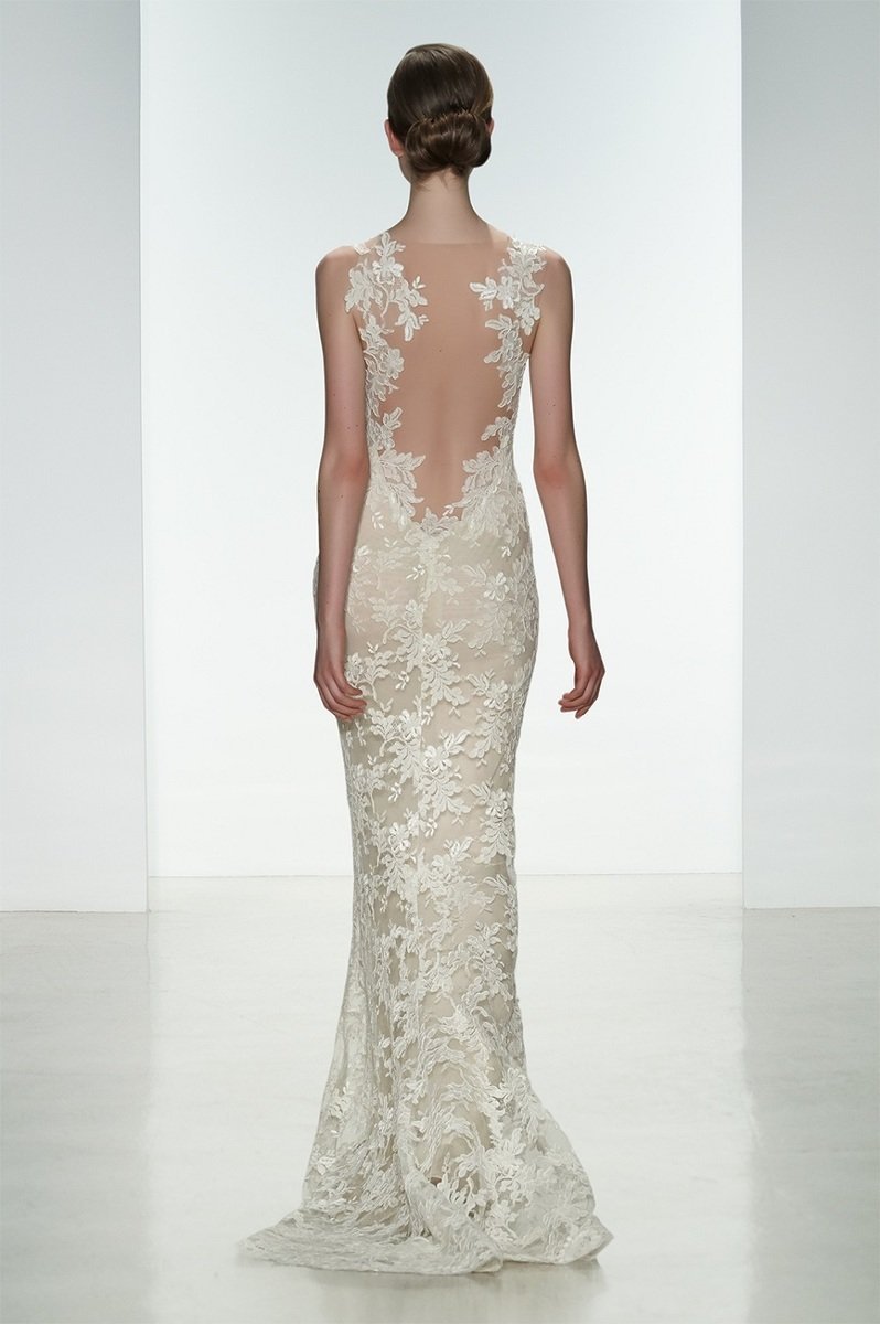 Amsale 'Nicole' size 4 used wedding dress back view on model