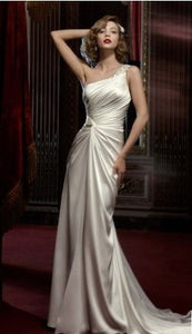 Galina 'Beaded One-Shoulder' size 4 new wedding dress front view on model