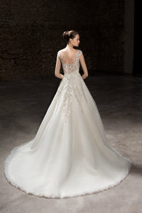 Cosmobella '7859' size 10 used wedding dress back view on model
