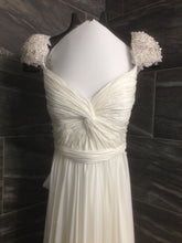Load image into Gallery viewer, Reem Acra &#39;Olivia&#39; size 10 used wedding dress front view close up on hanger
