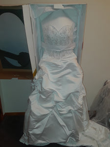 Demetrios 'A Line' size 8 used wedding dress front view on hanger