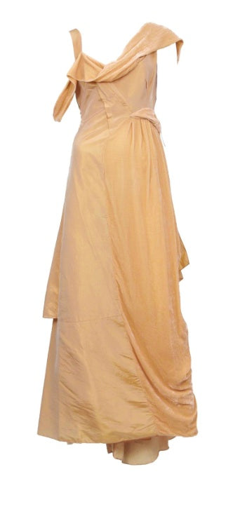 Christian Dior 'Galliano Peach Velvet' size 4 used wedding dress front view on hanger