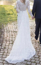 Load image into Gallery viewer, Carolina Herrera &#39;Claudette&#39; size 12 used wedding dress back view on bride
