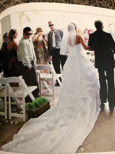 Load image into Gallery viewer, Oleg Cassini &#39;7CT291&#39; size 6 used wedding dress back view on bride
