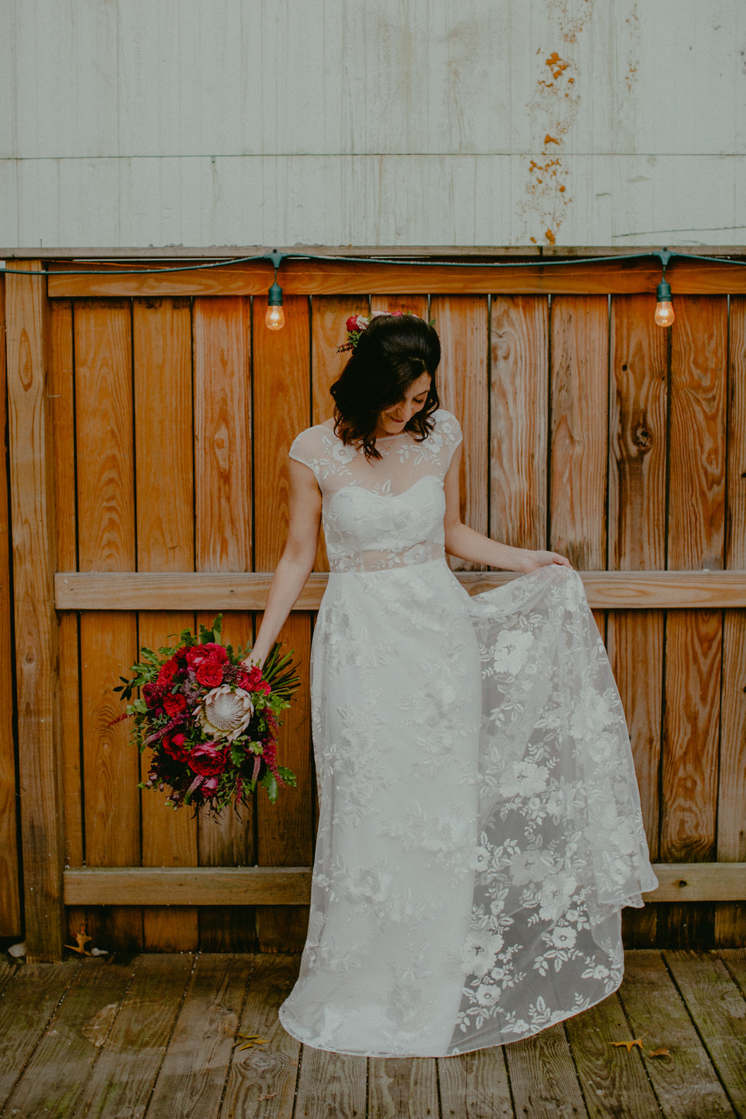 Rime Arodaky 'Delilah' size 8 used wedding dress front view on bride