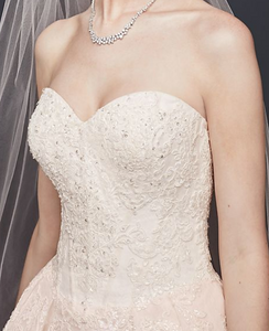 Oleg Cassini 'Strapless Petite' size 12 new wedding dress front view close up