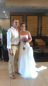 Galina 'Gossamer' size 2 used wedding dress front view on bride