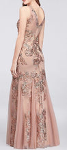 Load image into Gallery viewer, David&#39;s Bridal &#39;Embroidered Floral Sequin&#39; size 8 used wedding dress back view on bride
