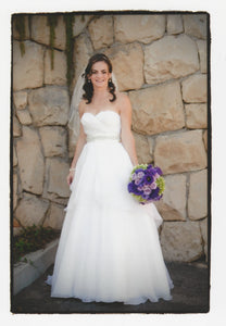 Watters 'Swann' size 6 used wedding dress front view on bride
